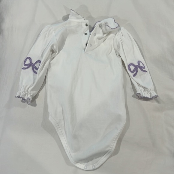 TBBC Peter Pan collar with lilac trim onesie bow sleeve - Picture 2 of 2